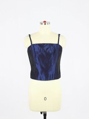 Vintage 90's SMART SET Y2K Dark Blue Taffeta Boned Corset Tank Top, Size M